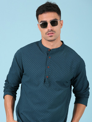 Voroxy Men Self Design Straight Kurta(Blue)