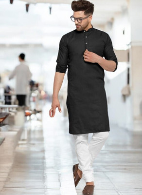 Krisha trend Men Solid Straight Kurta(Black)