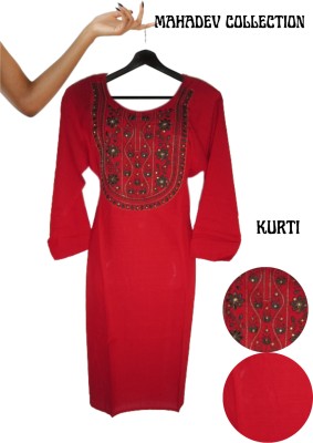 MAHADEV COLLECTION Women Embroidered Straight Kurta(Red)