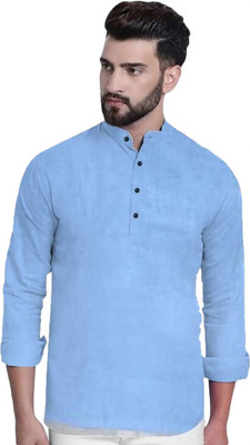 Super Westron Men Solid Straight Kurta(Light Blue)