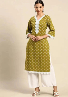 Anvi creation Women Printed Straight Kurta(Green)