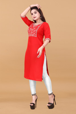 Jayshree Fab Women Embroidered A-line Kurta(Red)