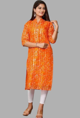 Parth f Women Bandhani A-line Kurta(Orange)