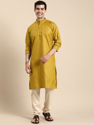 ANOUK Men Solid Straight Kurta(Gold)