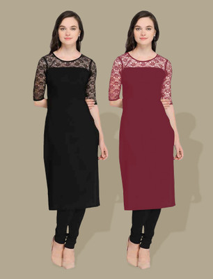 Maheshvi Women Solid Straight Kurta(Maroon)