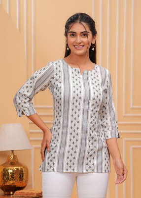 Pingaksh Women Printed Straight Kurta(Grey)