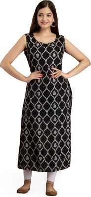 A C KANANI Women Printed Straight Kurta(Green)