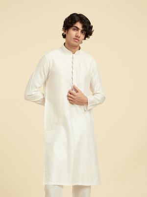 DIWAS by Manyavar Men Self Design Straight Kurta(White)