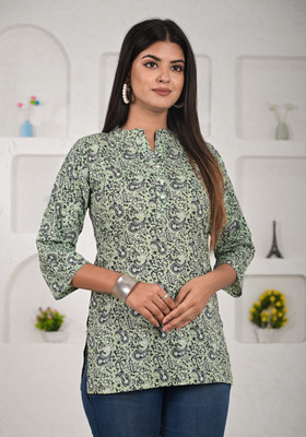 REAM Women Floral Print Straight Kurta(Dark Green, Green, White)