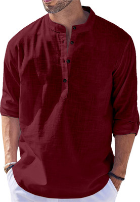 LIRMO Men Self Design Straight Kurta(Maroon)