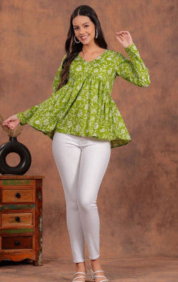MK ART WITH DEVICE Women Printed Flared Kurta(Green)