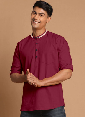 SPOQUE Men Solid Straight Kurta(Maroon)