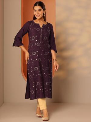 LIBAS Women Embellished Straight Kurta(Red)