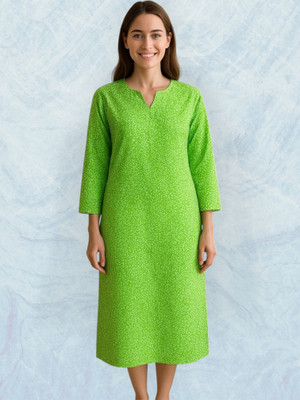 HindustaniLihaj Women Printed Straight Kurta(Green)