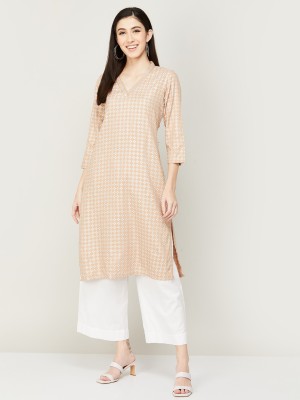 Melange by Lifestyle Women Printed Straight Kurta(Beige)