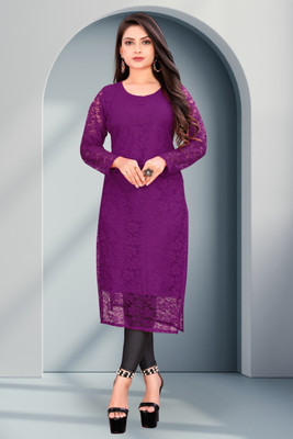 uft Women Self Design Ethnic Dress Kurta(Purple)