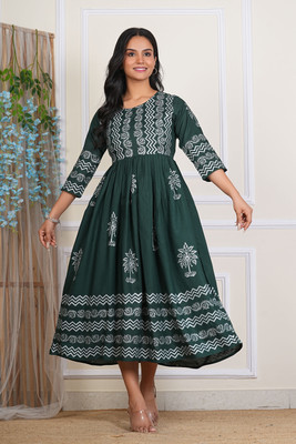 priyshi Women Printed Anarkali Kurta(Brown)