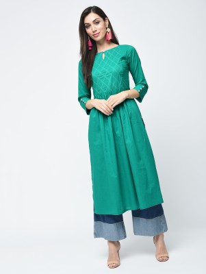 Aniyah Women Solid Flared Kurta(Green)