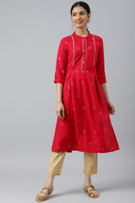 W Women Embellished Flared Kurta(Red)