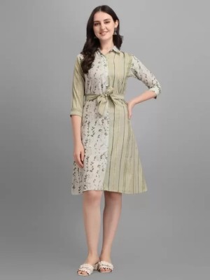 KRSN FAB Women Printed A-line Kurta(Light Green, White)