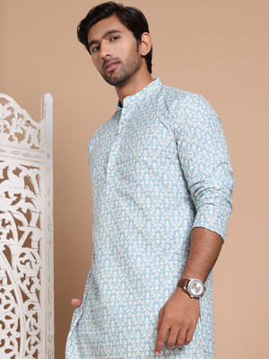 ANOUK Men Printed Straight Kurta(Blue)