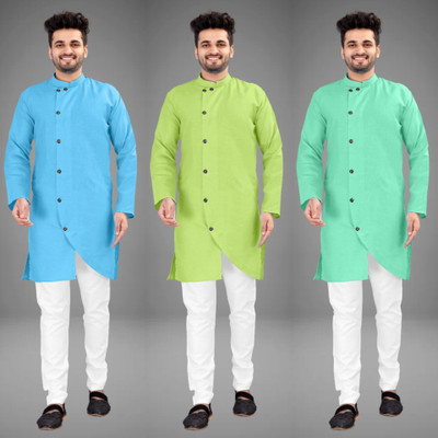 DIAMOND CLUSTER Men Solid Trail Cut Kurta(Multicolor)