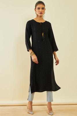 soch Women Embellished Straight Kurta(Black)