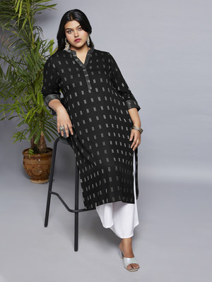 Globus Women Woven Design Straight Kurta(Black)