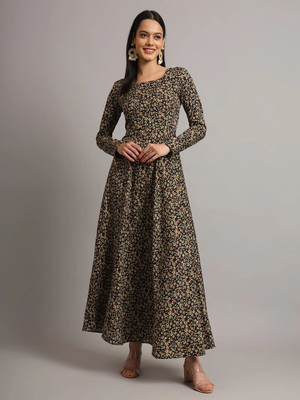 Dhakre fashion Women Floral Print Anarkali Kurta(Black)