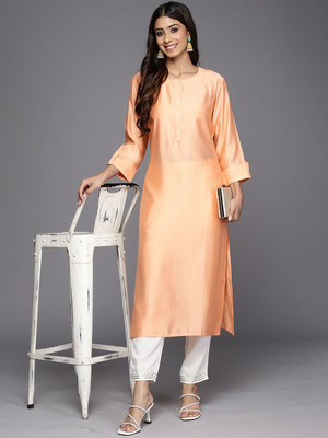 ANOUK Women Solid Straight Kurta(Pink)