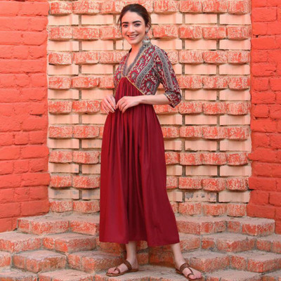 KRITIKA Women Printed Gown Kurta(Maroon)