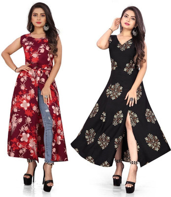 Modli 20 Fashion Women Polka Print Frontslit Kurta(Black)