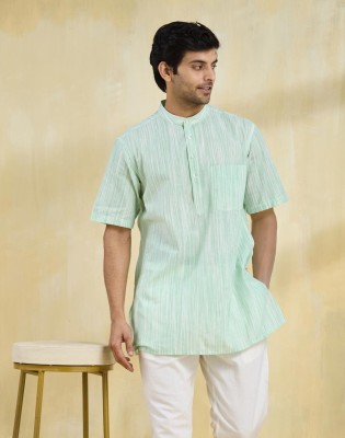 Fabindia Men Woven Design Straight Kurta(Green)