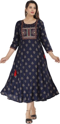 NANAK FEB Women Printed Anarkali Kurta(Blue)