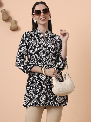 Tissu Women Printed Straight Kurta(Black)