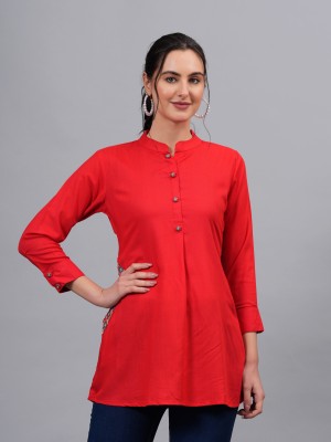 Highlight fashion export Women Solid Straight Kurta(Red)