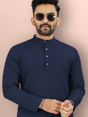 VeBNoR Men Solid Straight Kurta(Dark Blue)