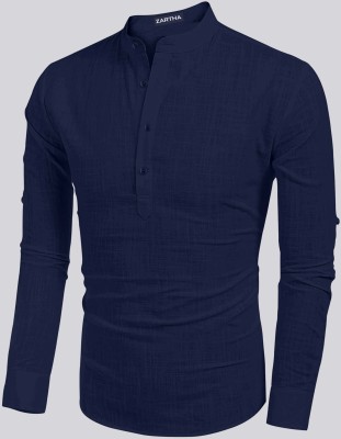 ZARTHA Men Solid Straight Kurta(Blue)