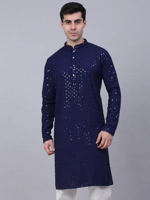 ShivLeela Men Chikan Embroidery A-line Kurta(Light Blue)