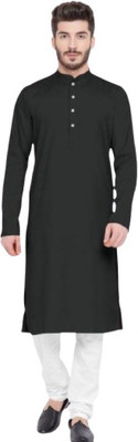 FREYA CREATION Men Solid Straight Kurta(Black)