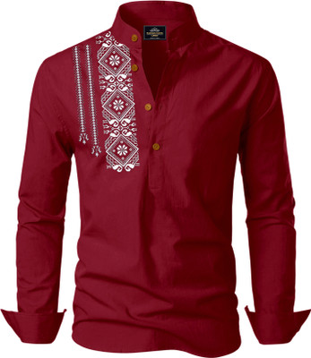 Kavyangle Creation Men Printed Straight Kurta(Maroon)