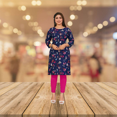 Parwati Creation Women Printed A-line Kurta(Blue)