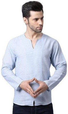 Super Westron Men Solid Straight Kurta(Light Blue)