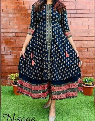 aaradhya Women Printed Anarkali Kurta(Dark Blue)