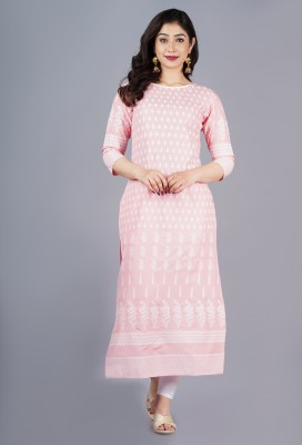 Jaipur Vogue Women Printed Straight Kurta(Pink, White)