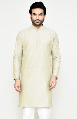 POLY2FAB Men Self Design Straight Kurta(Grey)