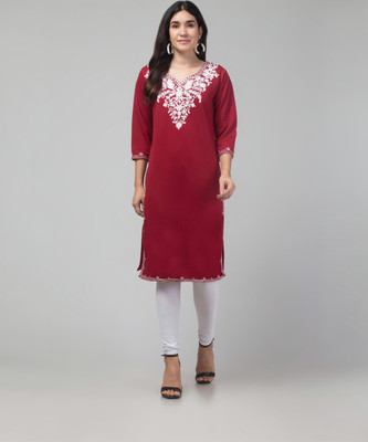 FamBee Women Embroidered Straight Kurta(Maroon)