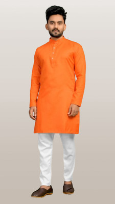MAMTA TRENDS Men Solid Straight Kurta(Orange)