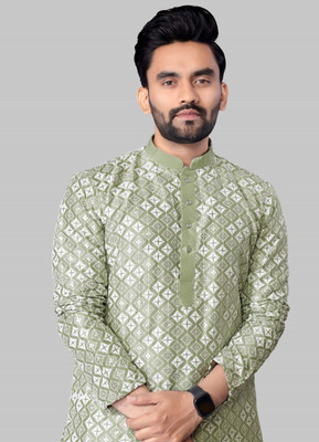 FOXDX Men Embroidered A-line Kurta(Multicolor)