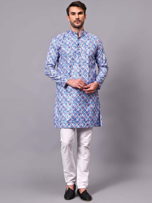 FireFish Men Self Design A-line Kurta(Light Blue)